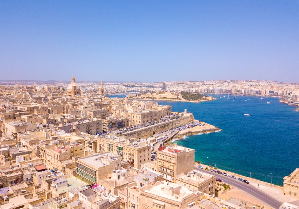 Aerial view of Valetta Malta during day.